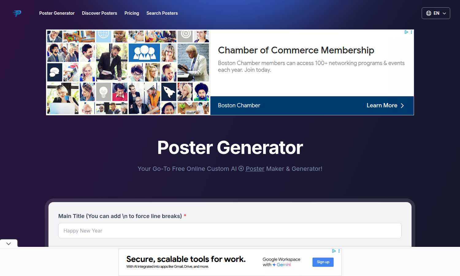 Poster Generator application interface and features
