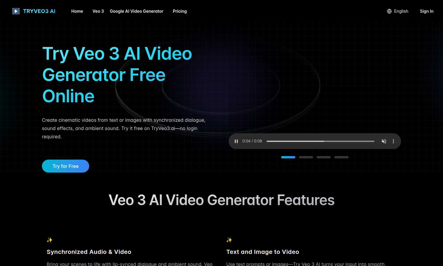 TryVeo 3 application interface and features