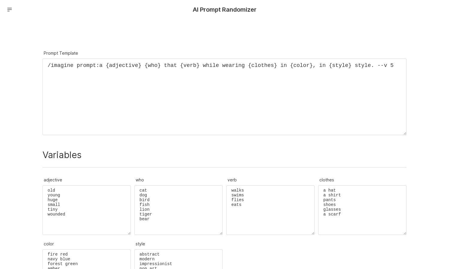 AI Prompt Randomizer Website