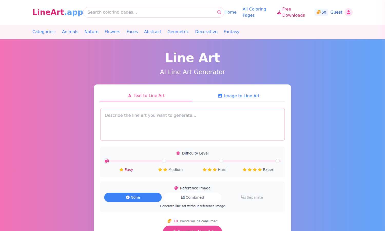 lineart.app application interface and features