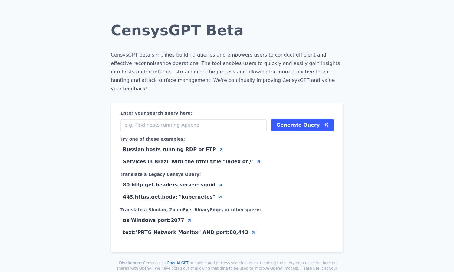 CensysGPT Beta Website