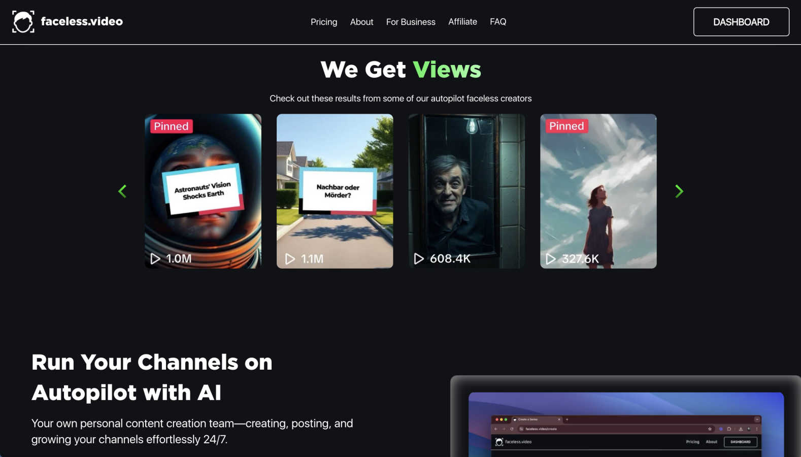 Faceless.video application interface and features