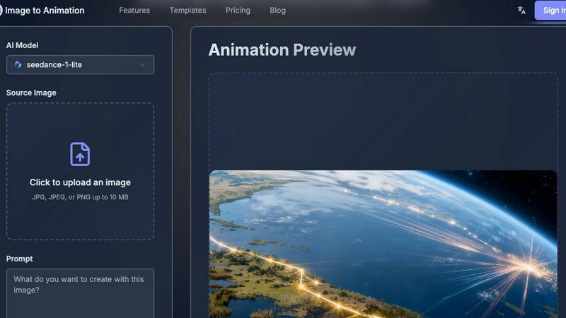 Image to Animation application interface and features