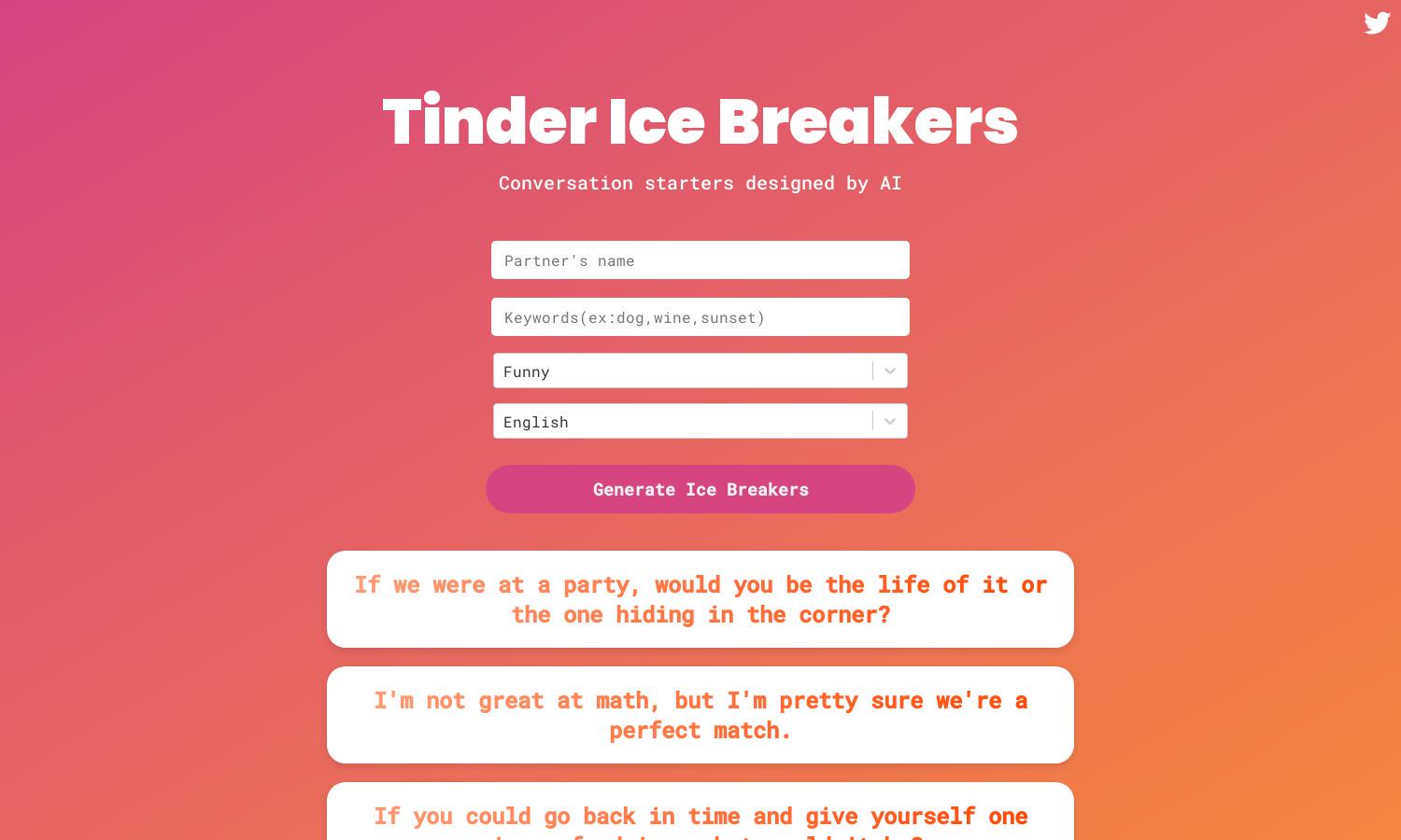 Tinder Ice Breakers AI Website