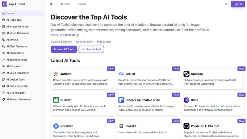 Top AI Tools application interface and features